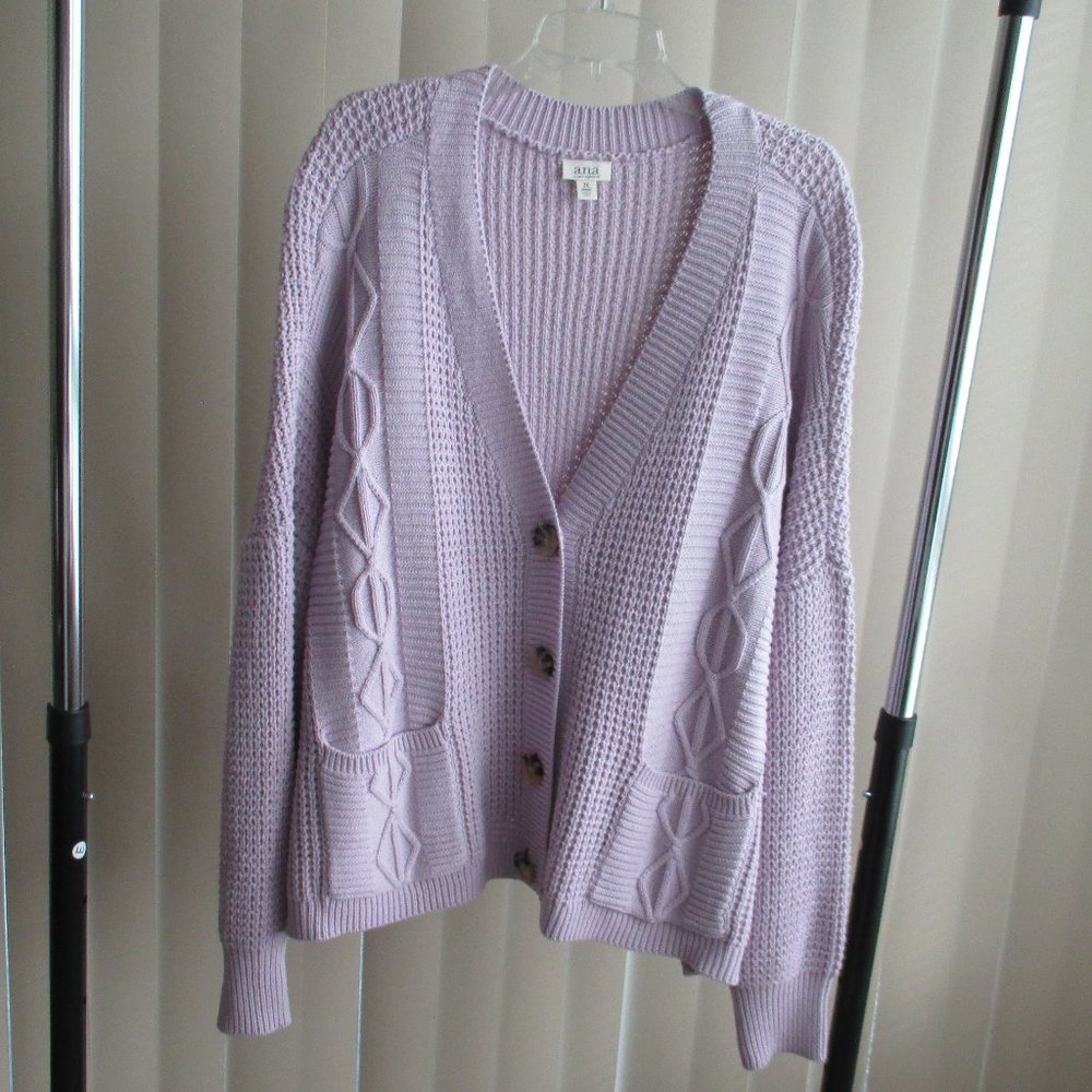 A.N.A. Cable Knit Cardigan Sweater - light purple